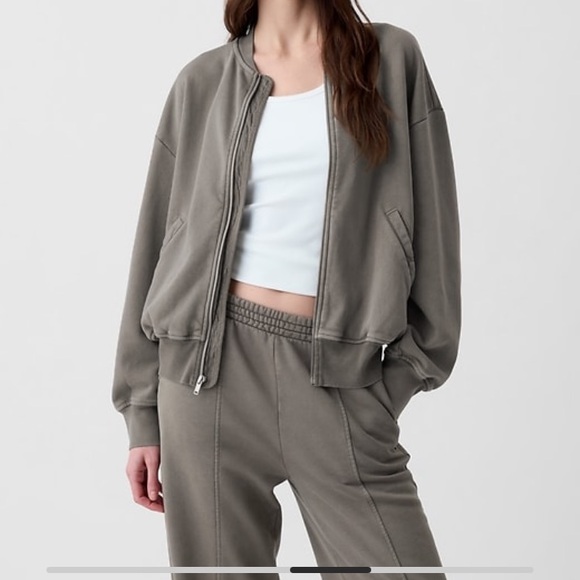 GAP Green Fleece Bomber Zip up Vintage Soft Relaxed Large Jacket Sweatshirt EUC! - Picture 2 of 10